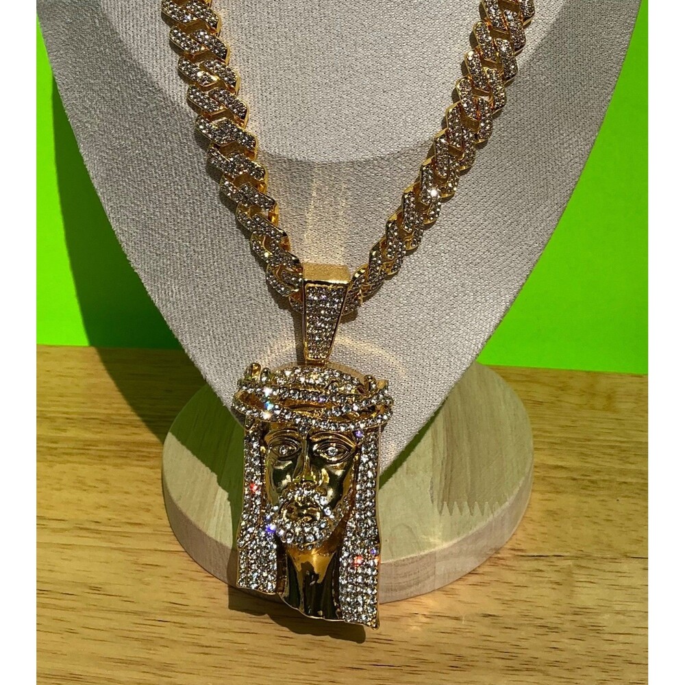 New Jesus Pendant Necklace Bracelet Lot Christian Hip Hop Iced 20” CZ Punk Chain